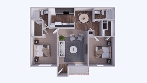 Floor plan for 2 beds, 2 baths, 985 sqft
